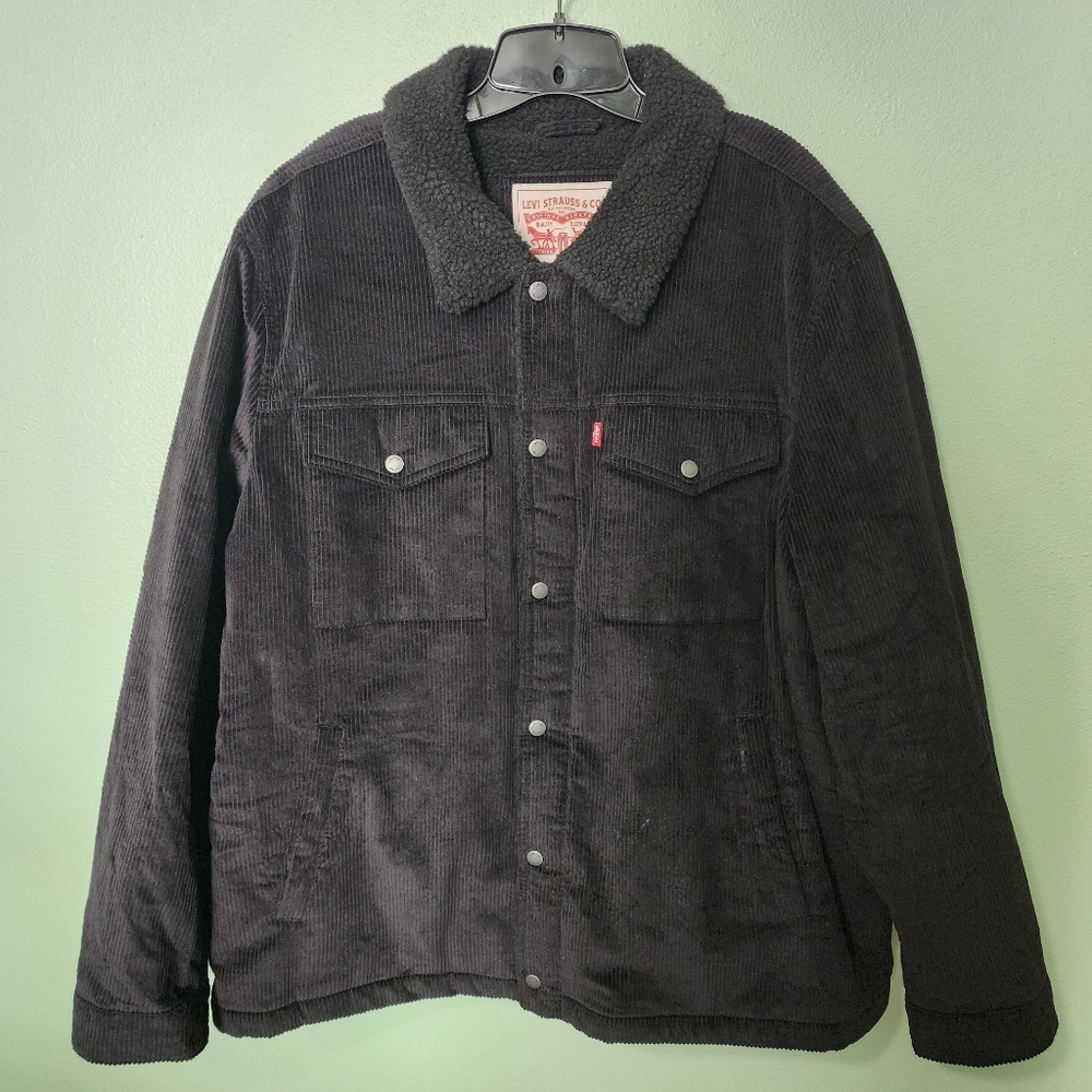 Men's Levi's Corduroy Sherpa Lined Trucker Jacket Black Size XXL